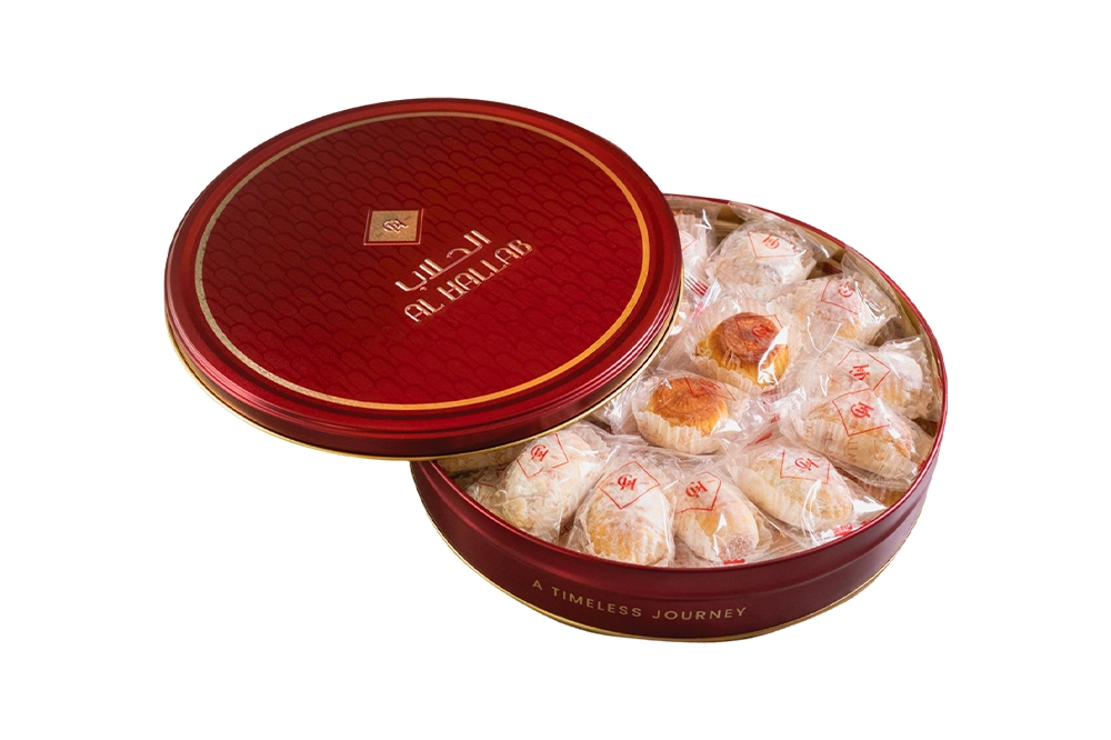 Wrapped Assorted Cocktail Maamoul Round Tin Box 1 KG