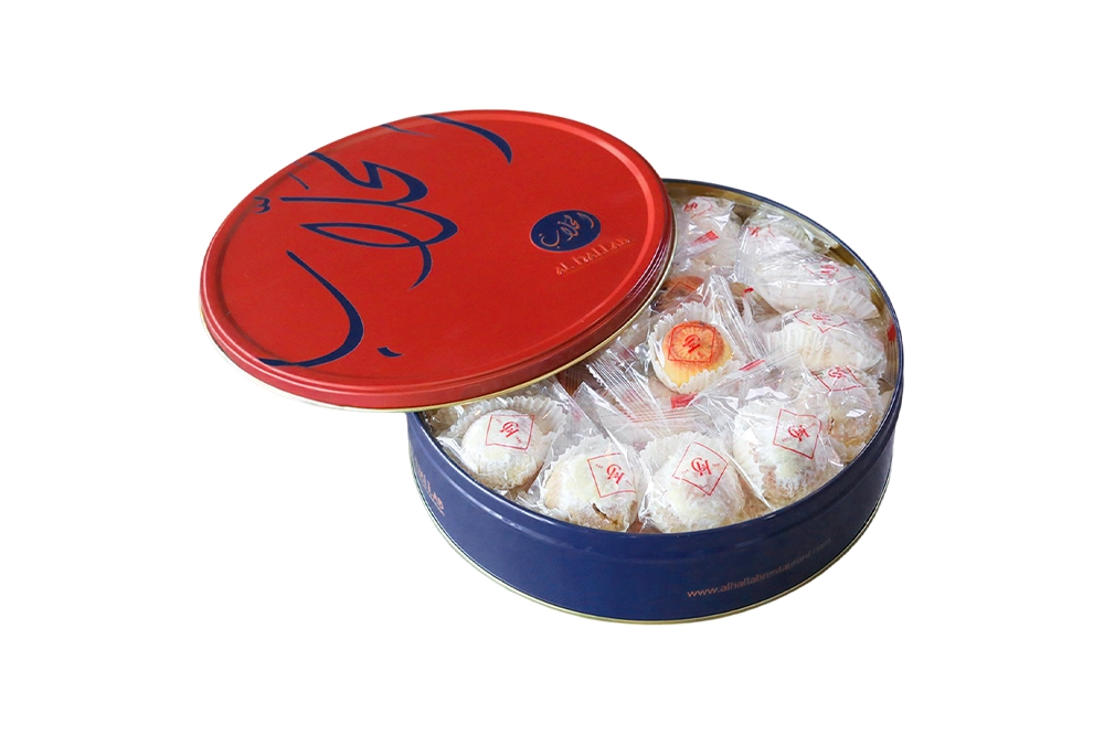 Wrapped Assorted Cocktail Maamoul Round Tin Box 1.5 KG